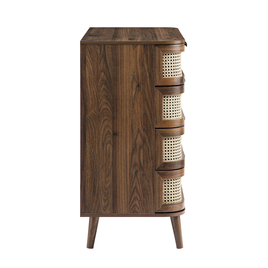 Izzy Curved Rattan Chest of 5 Drawers, Walnut