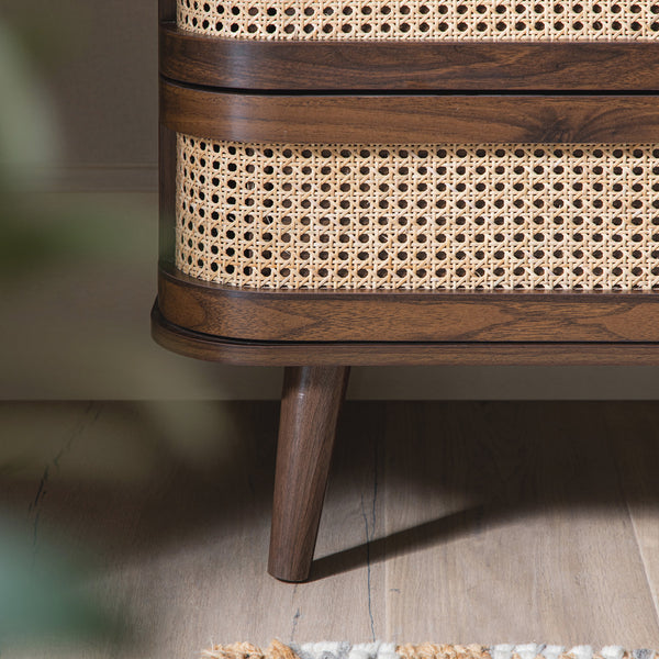 Izzy Curved Rattan Chest of 5 Drawers, Walnut