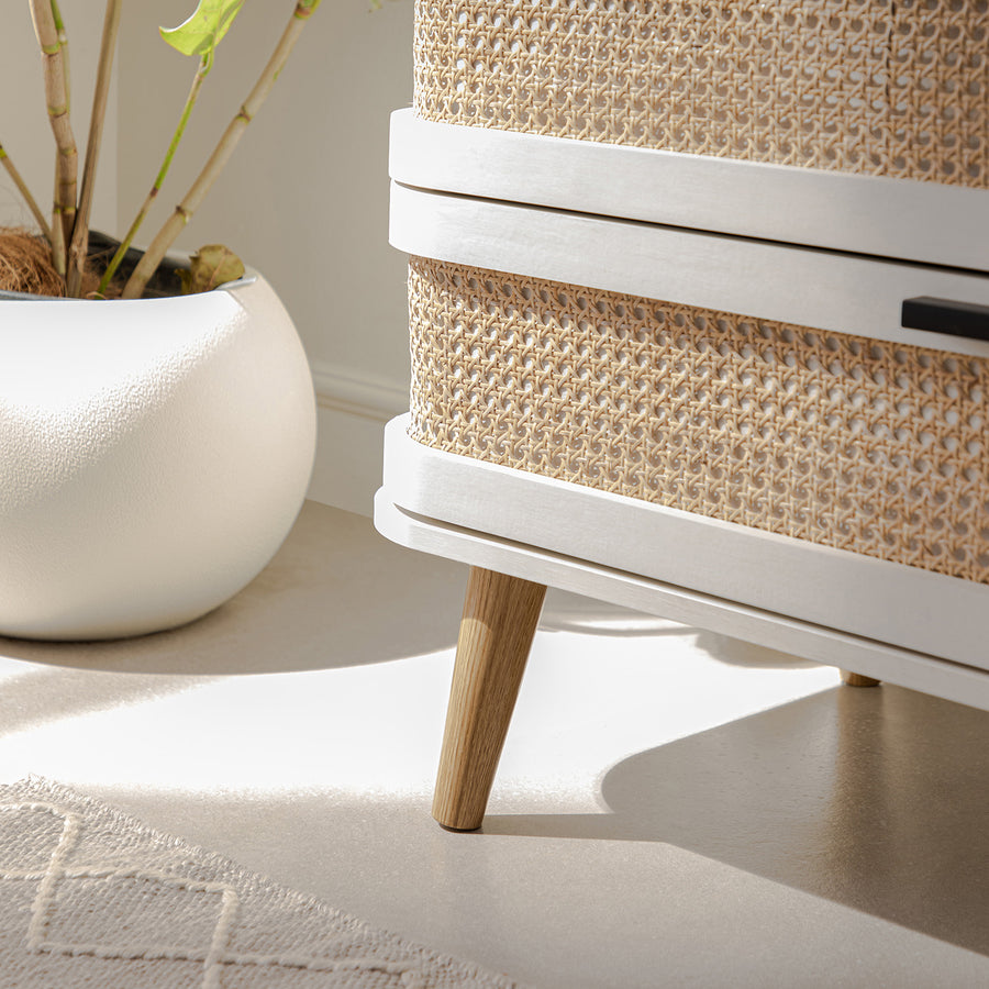 Izzy Curved Rattan Chest of 5 Drawers, White