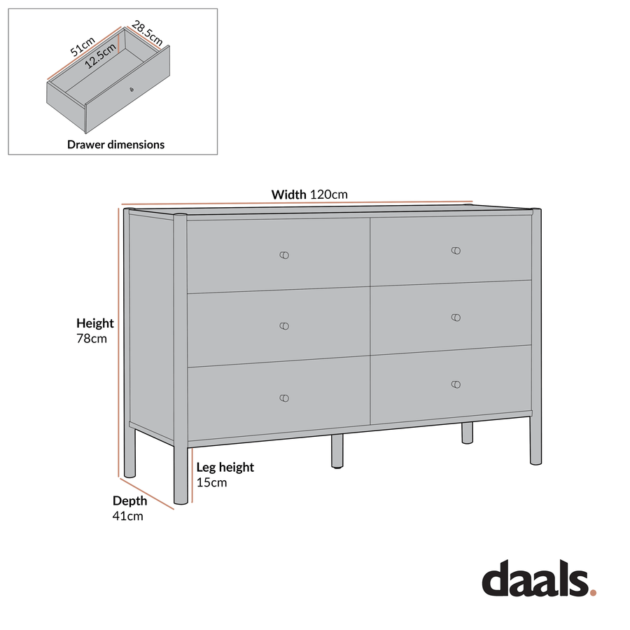 Linden 6 Drawer Chest, White Washed - daals