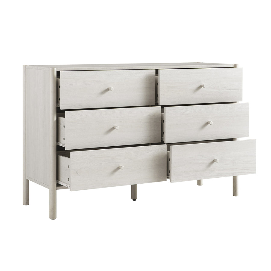 Linden 6 Drawer Chest, White Washed