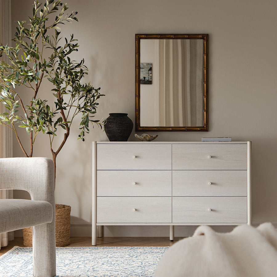 Linden 6 Drawer Chest, White Washed