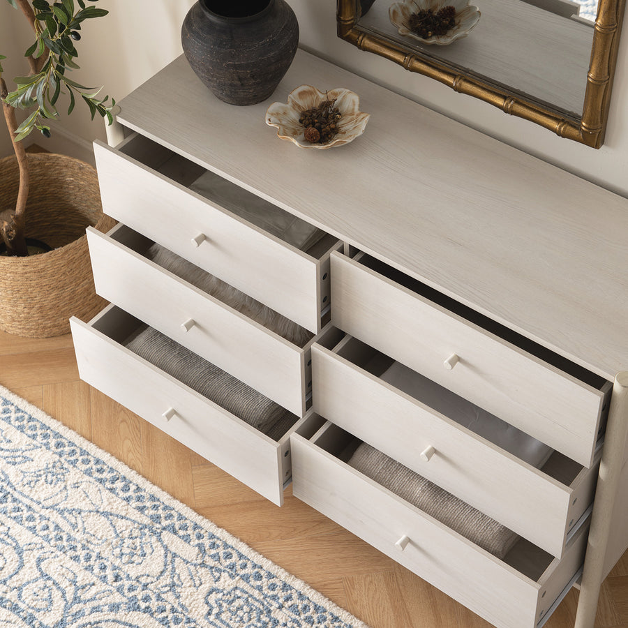 Linden 6 Drawer Chest, White Washed