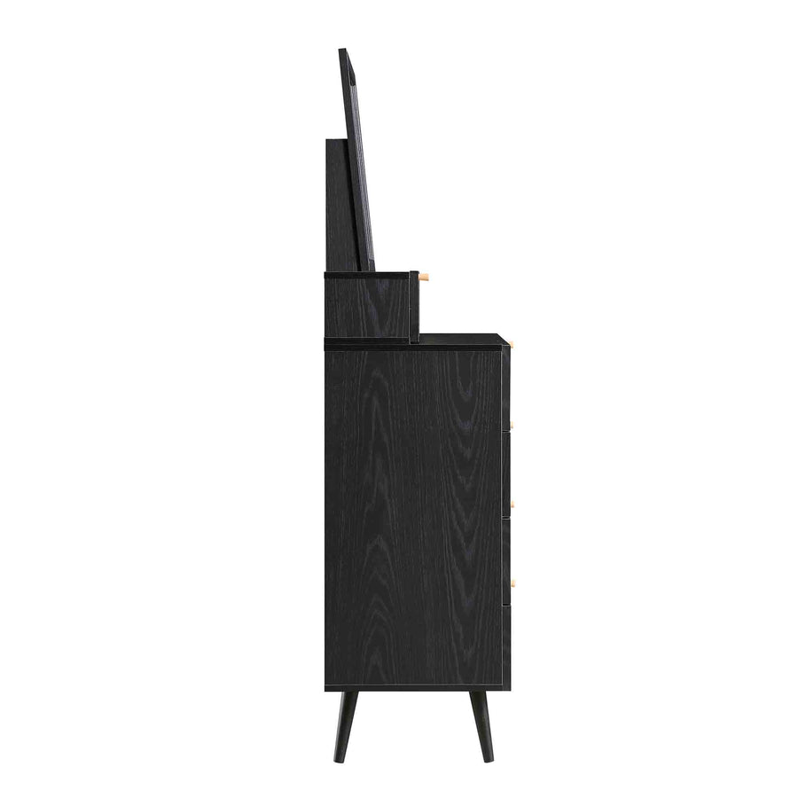 Frances Woven Rattan Tall Vanity Chest with Mirror, Black