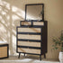 Frances Woven Rattan Tall Vanity Chest with Mirror, Black - daals