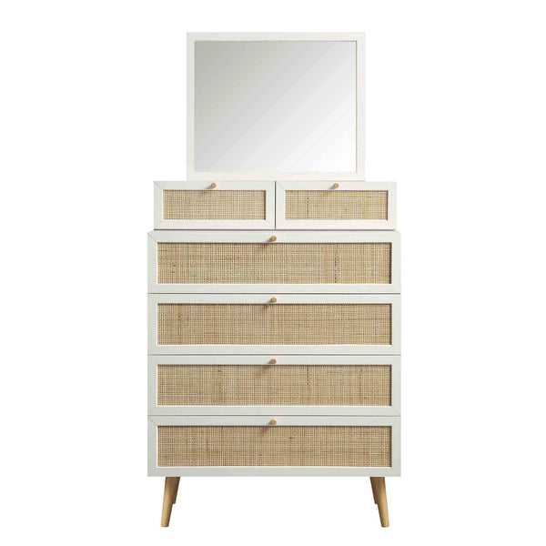 Frances Woven Rattan Tall Vanity Chest with Mirror, White