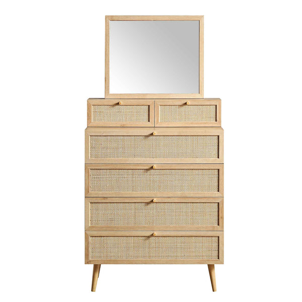 Frances Woven Rattan Tall Vanity Chest with Mirror, Natural