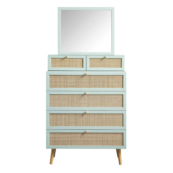 Frances Woven Rattan Tall Vanity Chest with Mirror, Mint