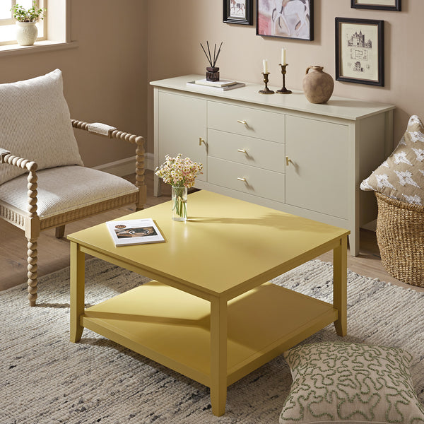 Oakham 80cm Square Coffee Table, Rattan Yellow