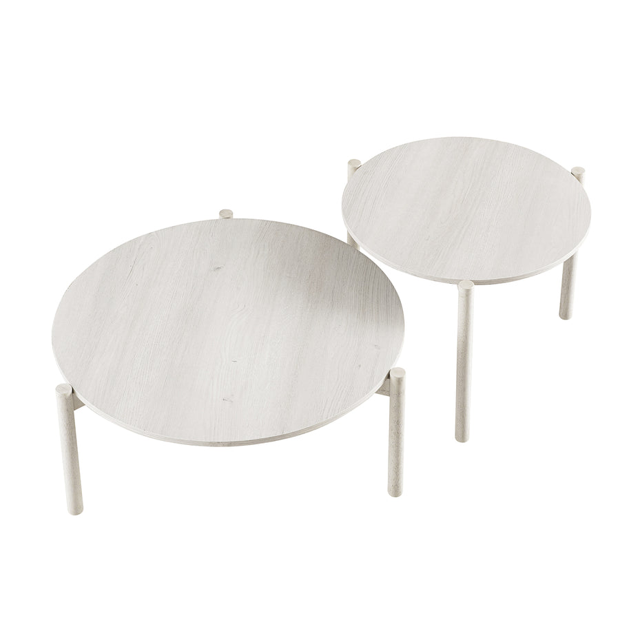 Linden Round Nesting Coffee Tables, White Washed