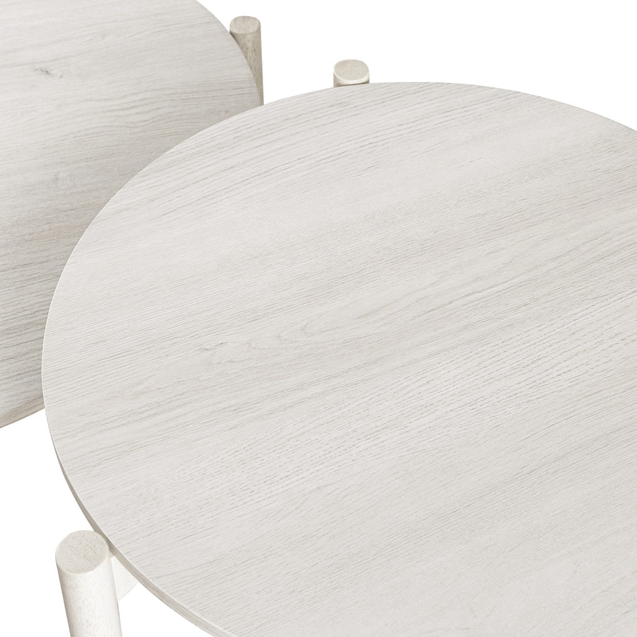 Linden Round Nesting Coffee Tables, White Washed