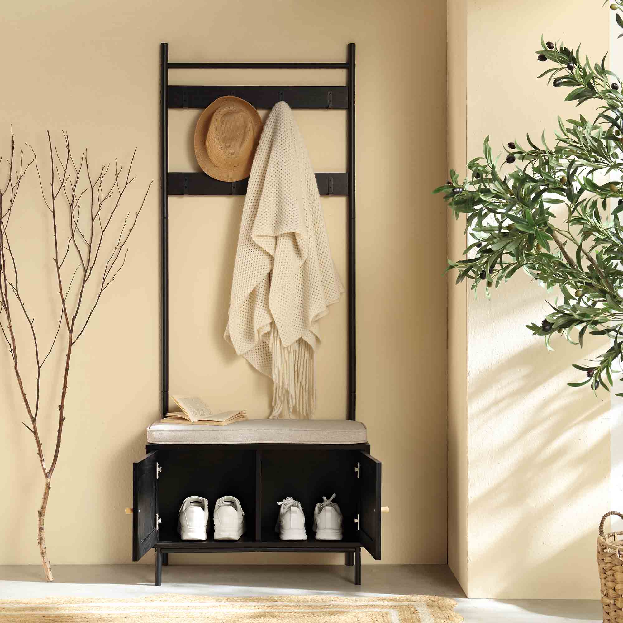 Frances Woven Hallway Unit with Cushion, Black | daals