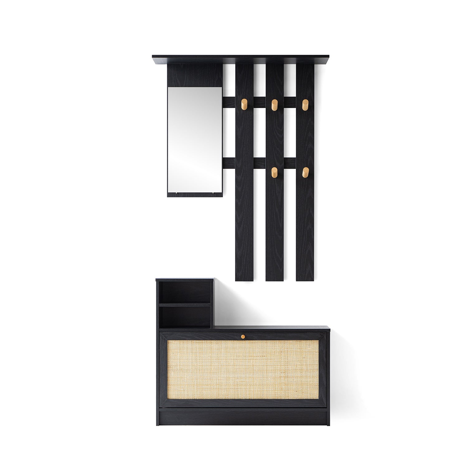 Frances Rattan Hallway Unit with Mirror, Black