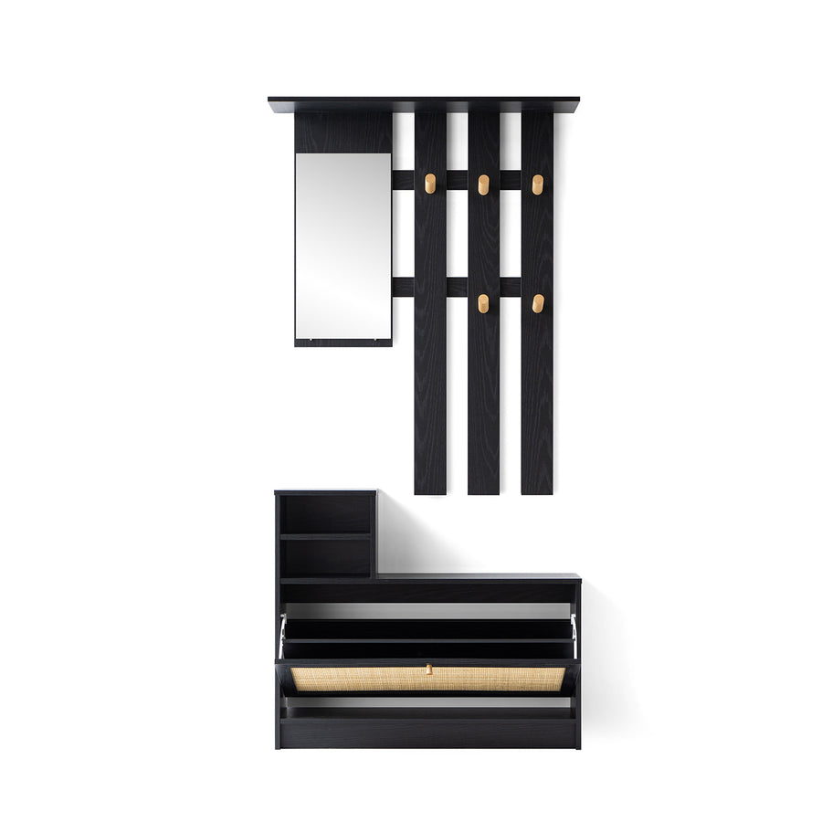 Frances Rattan Hallway Unit with Mirror, Black