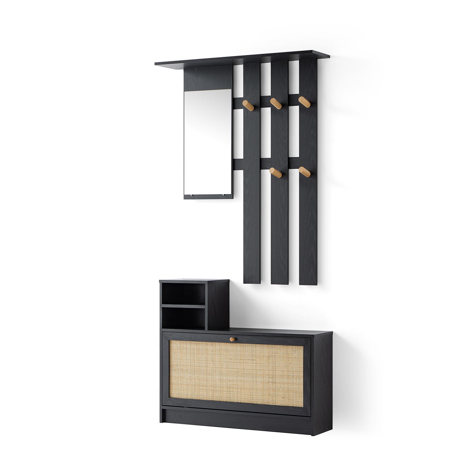 Frances Rattan Hallway Unit with Mirror, Black