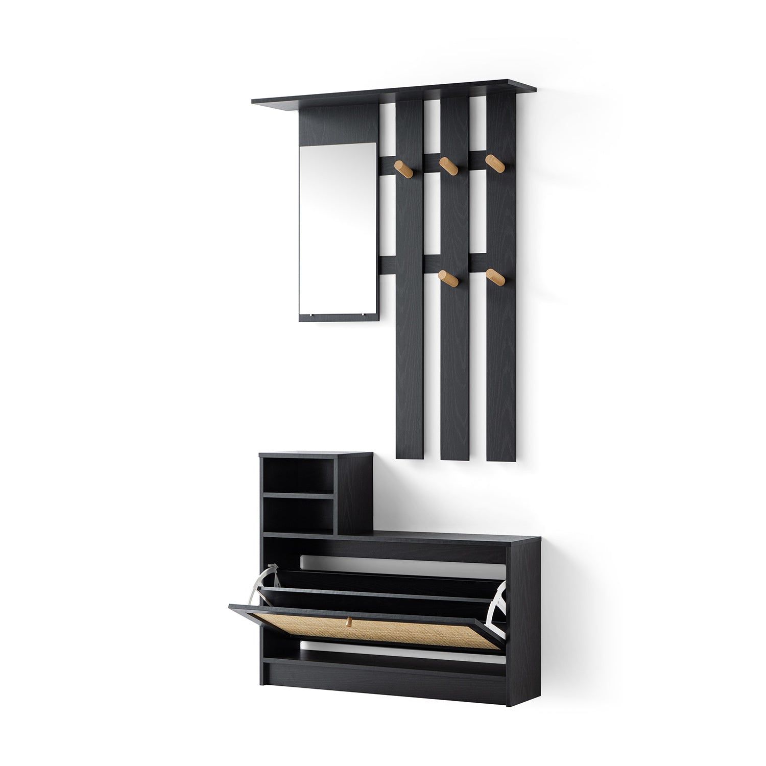 Frances Rattan Hallway Unit with Mirror, Black