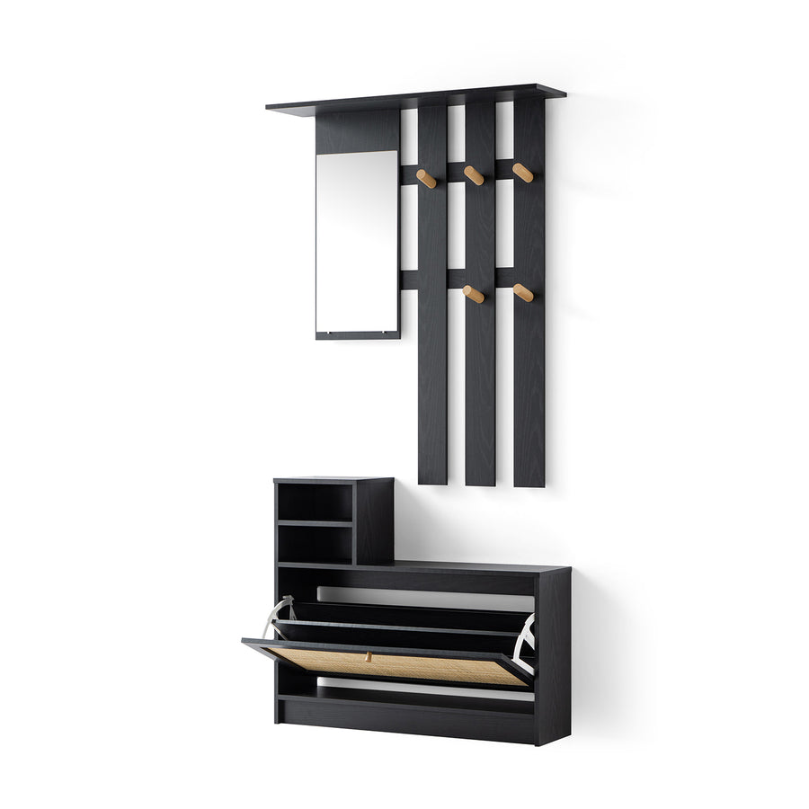 Frances Rattan Hallway Unit with Mirror, Black