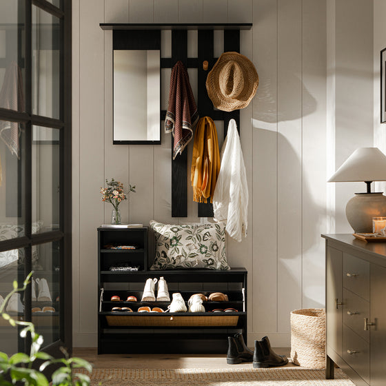 Frances Rattan Hallway Unit with Mirror, Black
