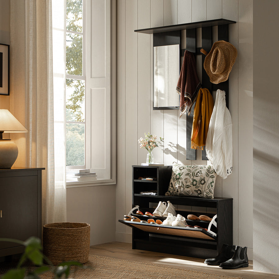 Frances Rattan Hallway Unit with Mirror, Black