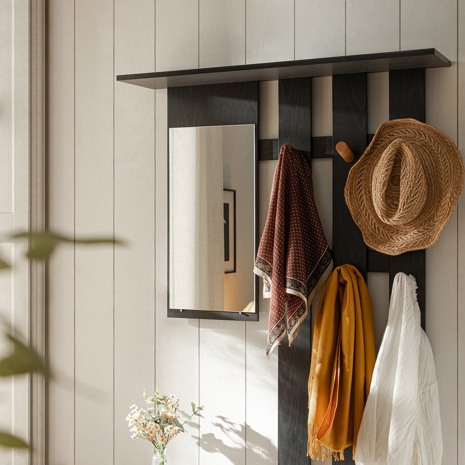 Frances Rattan Hallway Unit with Mirror, Black