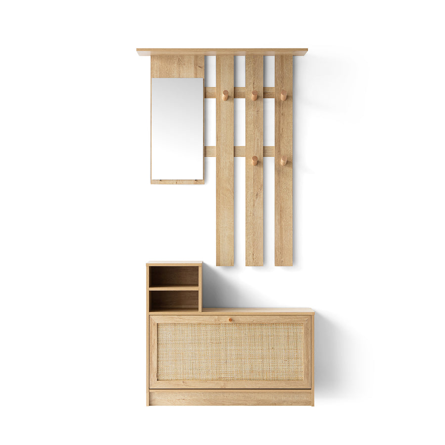 Frances Rattan Hallway Unit with Mirror, Natural
