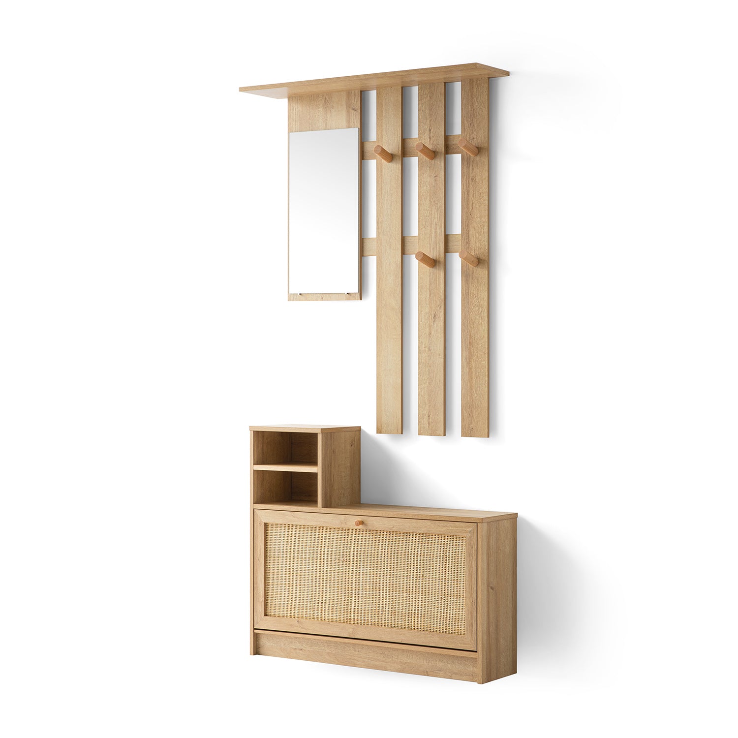 Frances Rattan Hallway Unit with Mirror, Natural