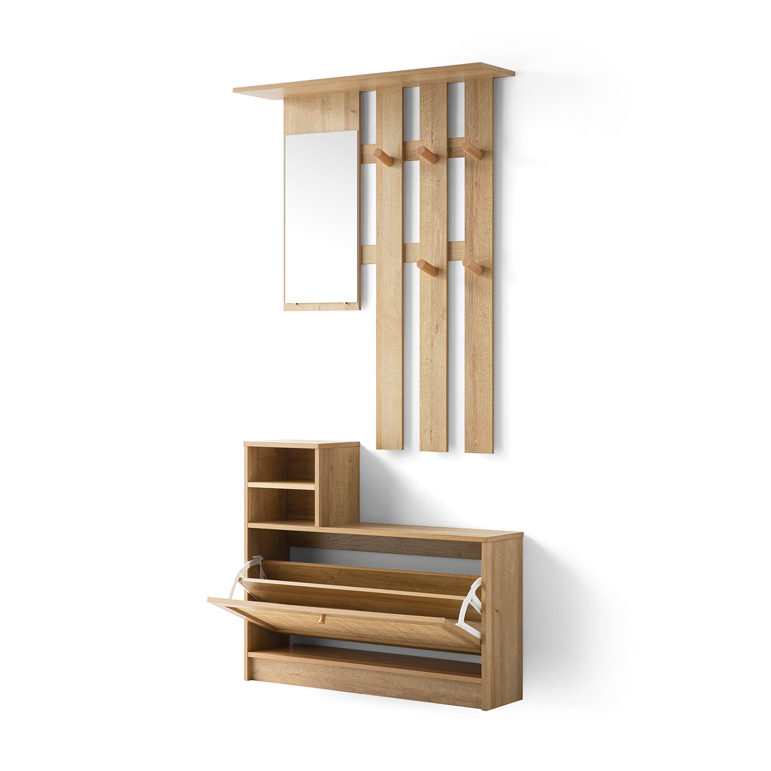 Frances Rattan Hallway Unit with Mirror, Natural