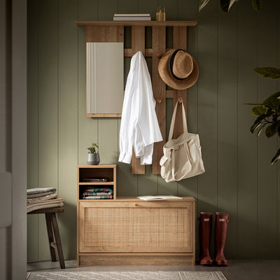 Frances Rattan Hallway Unit with Mirror, Natural