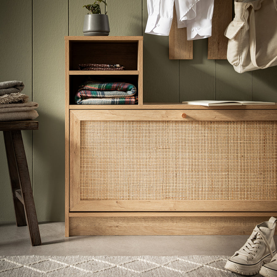 Frances Rattan Hallway Unit with Mirror, Natural