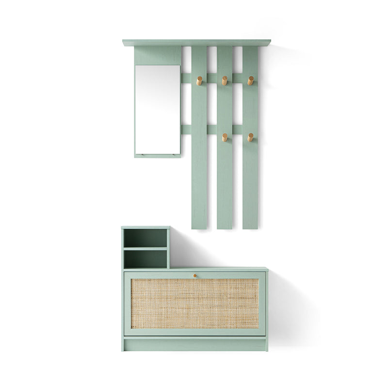 Frances Rattan Hallway Unit with Mirror, Mint