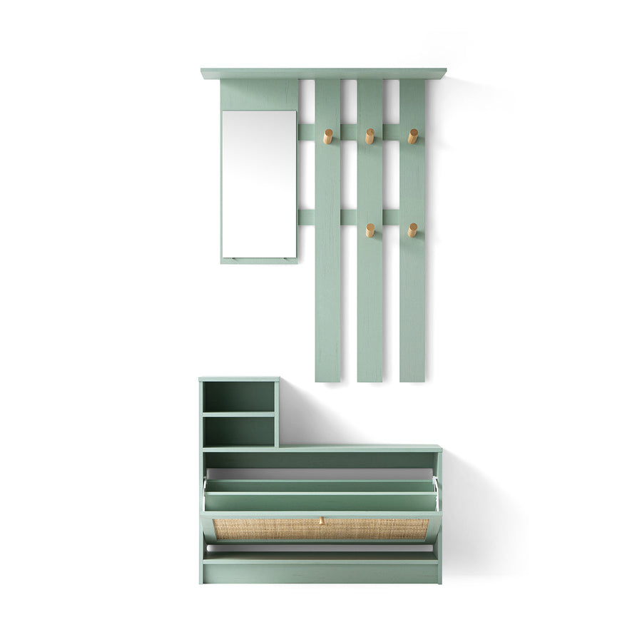 Frances Rattan Hallway Unit with Mirror, Mint