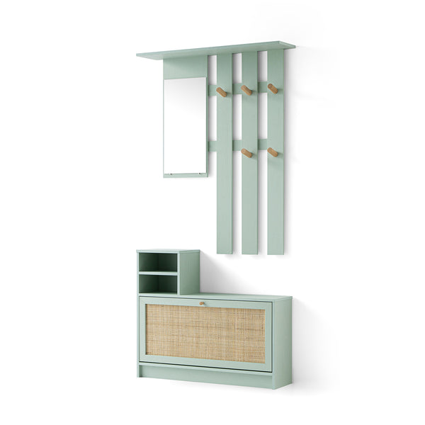 Frances Rattan Hallway Unit with Mirror, Mint - daals