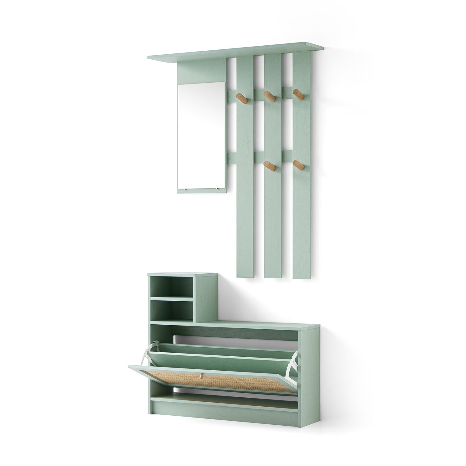 Frances Rattan Hallway Unit with Mirror, Mint