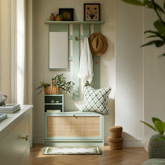 Frances Rattan Hallway Unit with Mirror, Mint
