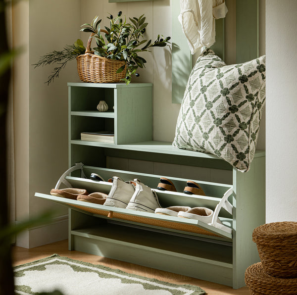 Frances Rattan Hallway Unit with Mirror, Mint - daals