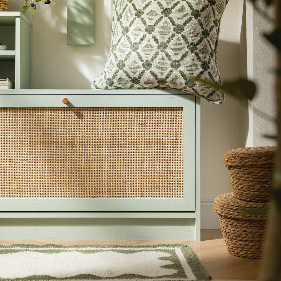 Frances Rattan Hallway Unit with Mirror, Mint