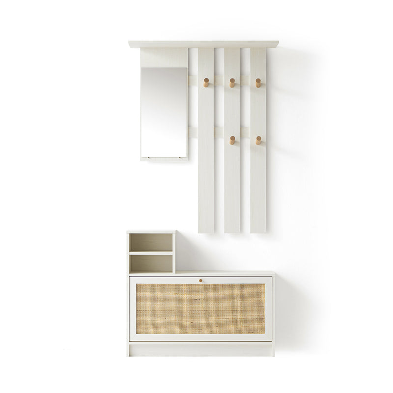 Frances Rattan Hallway Unit with Mirror, White