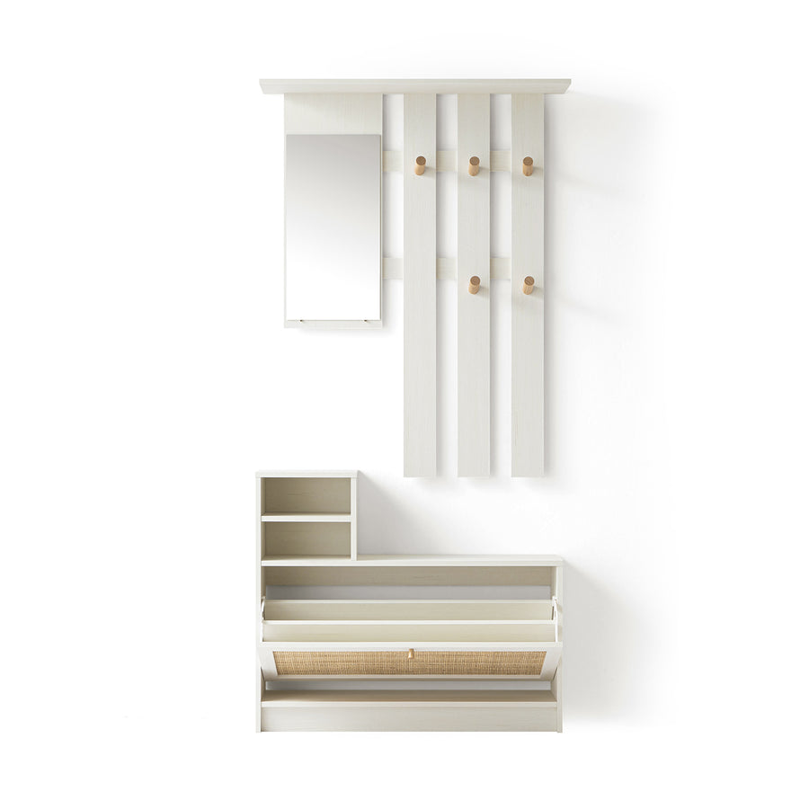 Frances Rattan Hallway Unit with Mirror, White