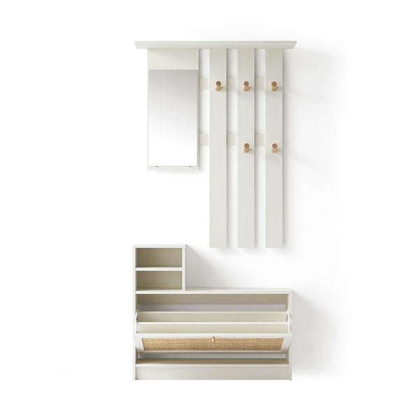 Frances Rattan Hallway Unit with Mirror, White - daals