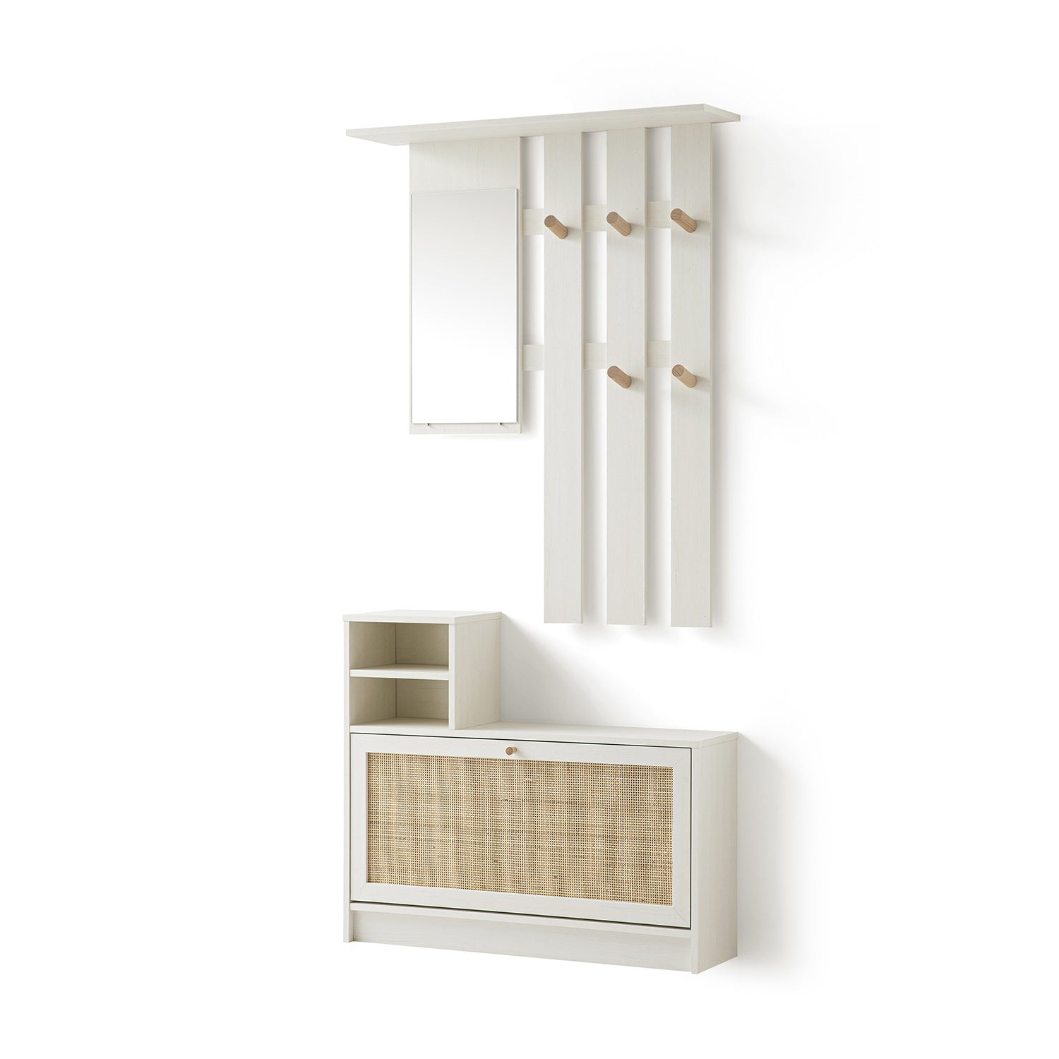 Frances Rattan Hallway Unit with Mirror, White