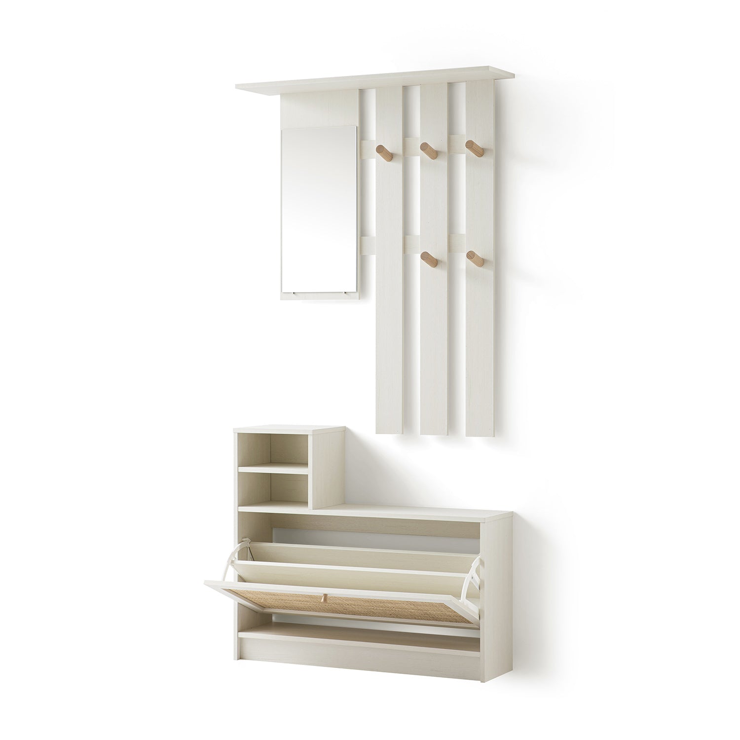 Frances Rattan Hallway Unit with Mirror, White