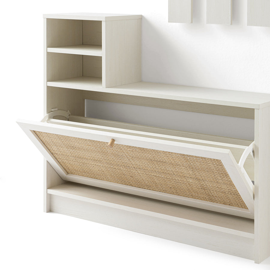 Frances Rattan Hallway Unit with Mirror, White