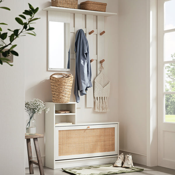Frances Rattan Hallway Unit with Mirror, White - daals