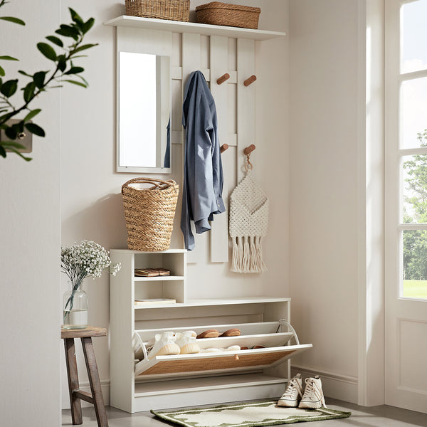 Frances Rattan Hallway Unit with Mirror, White - daals