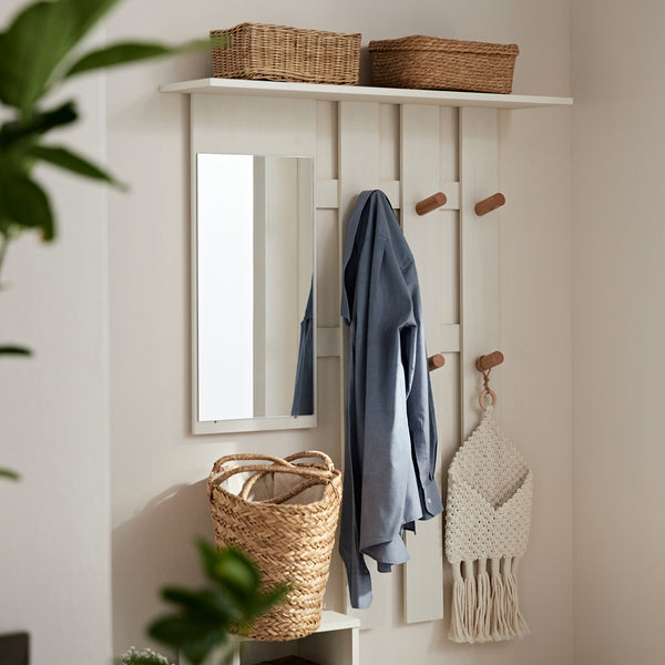 Frances Rattan Hallway Unit with Mirror, White - daals