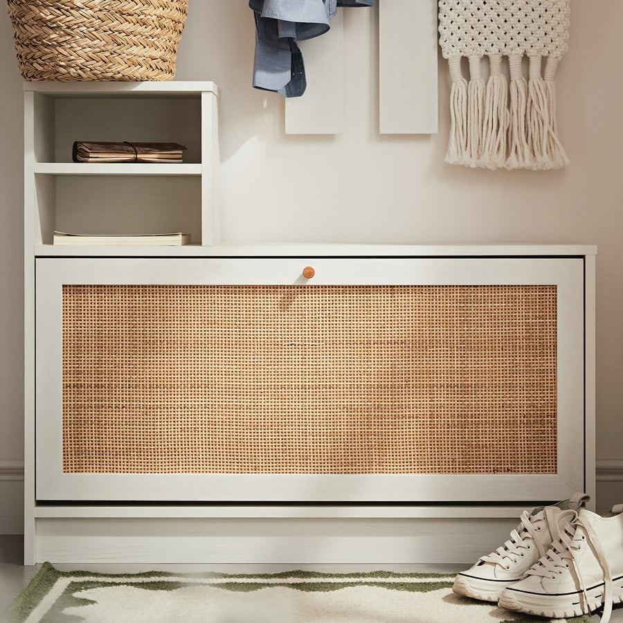 Frances Rattan Hallway Unit with Mirror, White