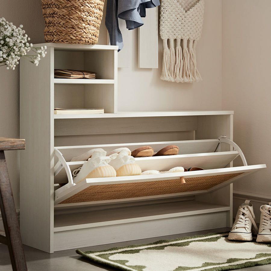 Frances Rattan Hallway Unit with Mirror, White