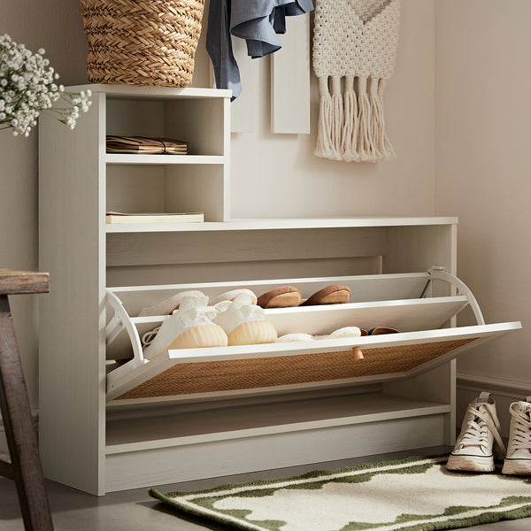Frances Rattan Hallway Unit with Mirror, White - daals
