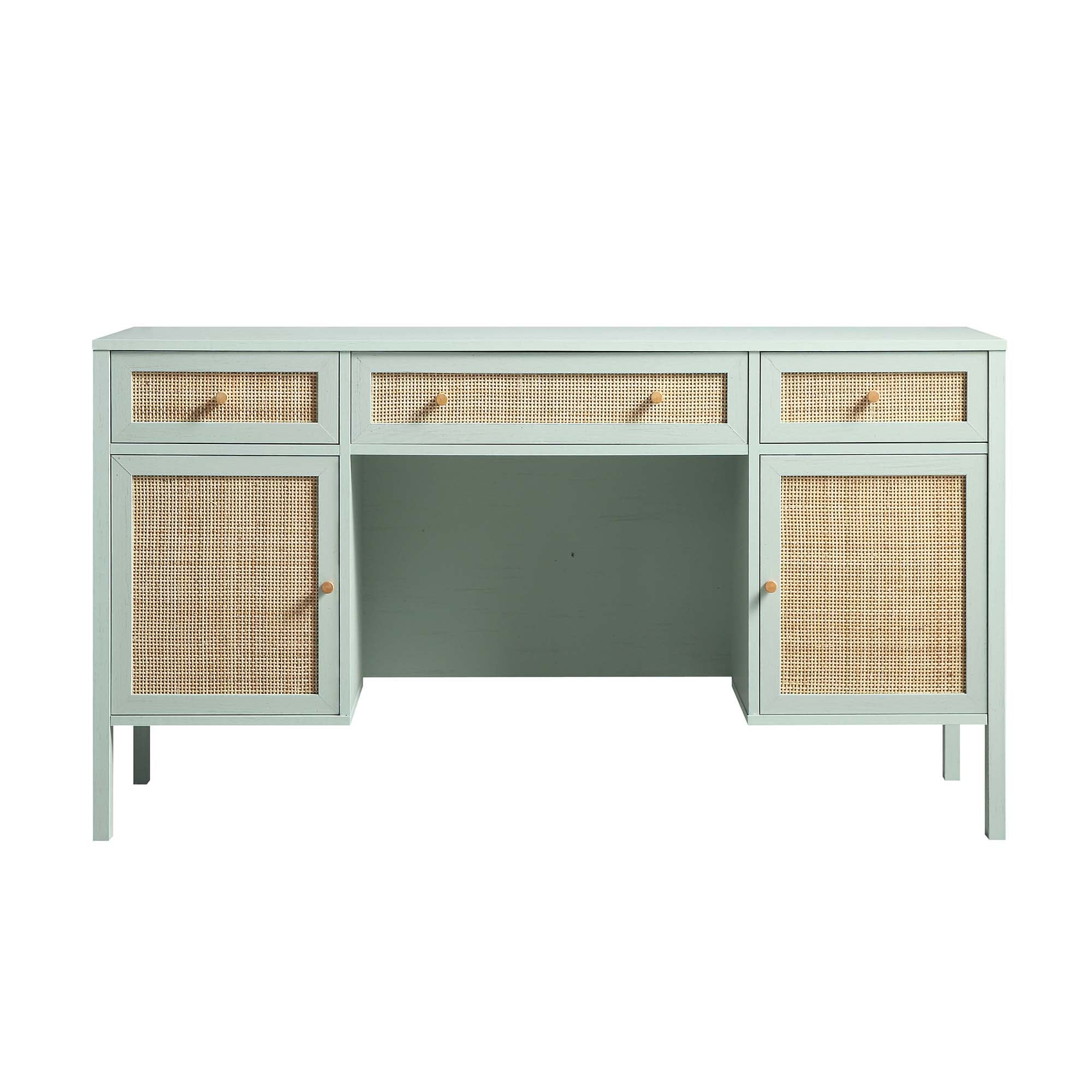 Frances Woven Rattan 3-Drawer Desk, Mint | daals