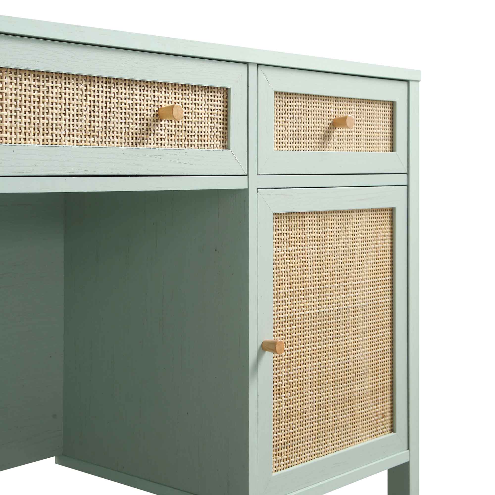 Frances Woven Rattan 3-Drawer Desk, Mint | daals